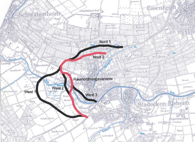 Aktuelle Planung und Varianten der letzten Planfststellung von 2002